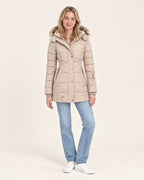 Miss Madera winterjas gewatteerd beige - voorkant