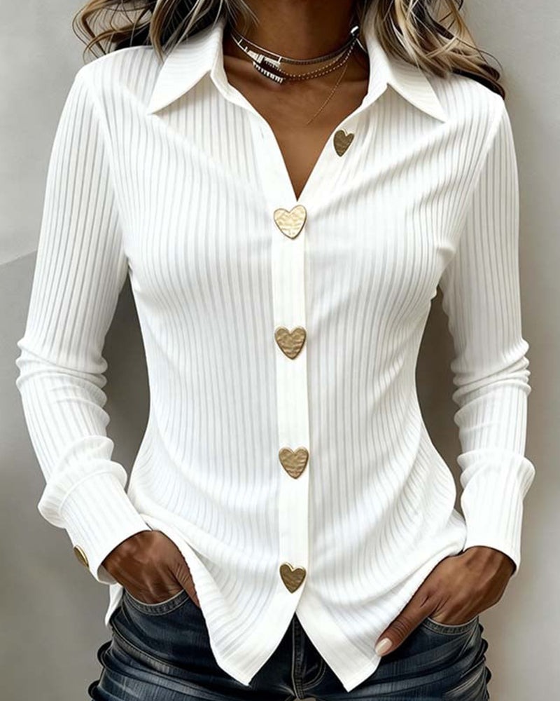 Miss | Blouse Dames Getailleerd Lange Mouw Hartvormige Knopen