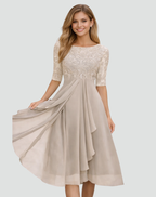 Rok Dames Feestelijk Tule Midi - Kant - Beige