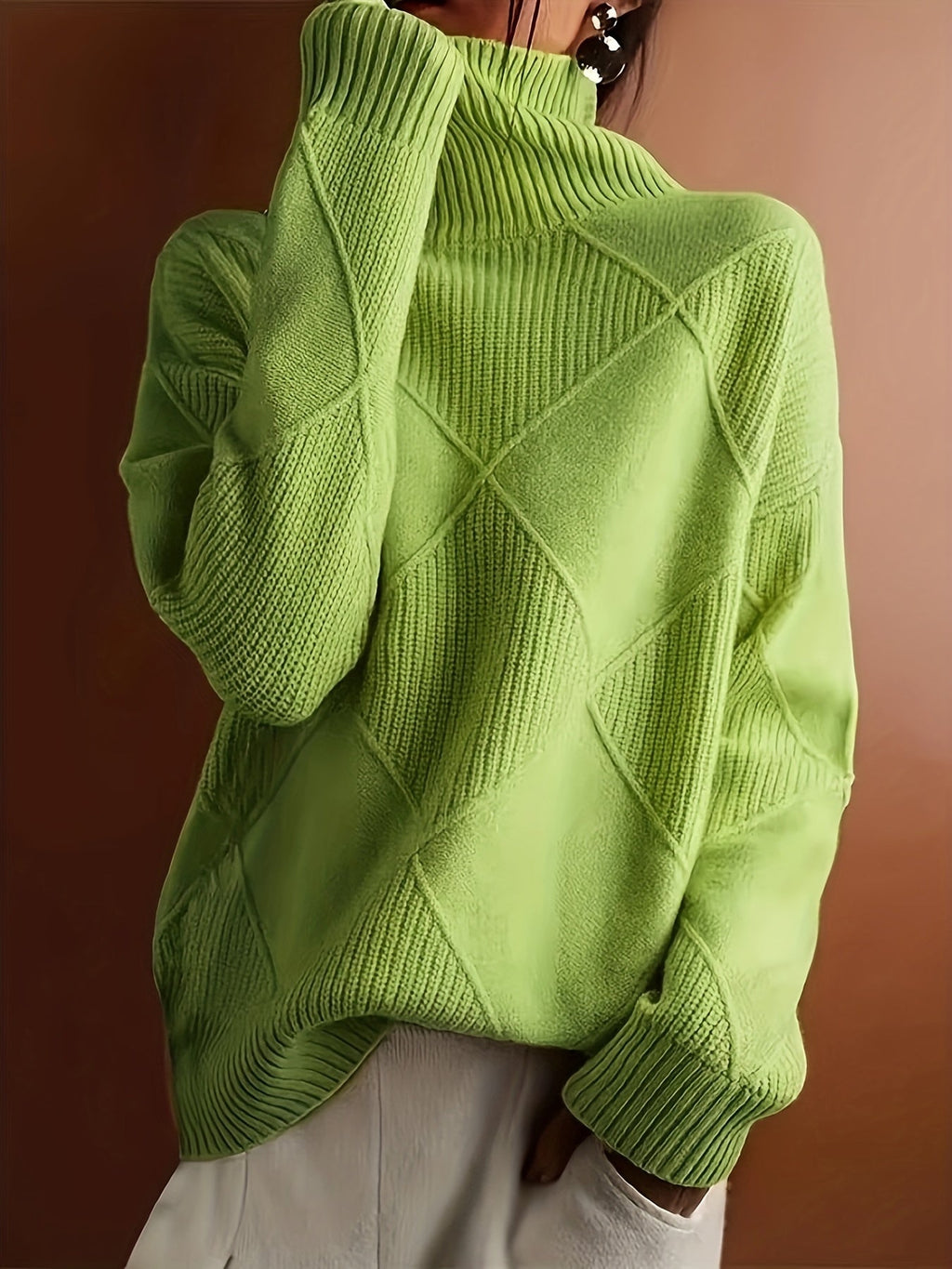 Miss | Trui Dames Oversized Hoge Kraag Ruitpatroon - Gebreid