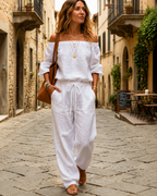 Jumpsuit Dames Open Schouder Veterdetail - Katoen