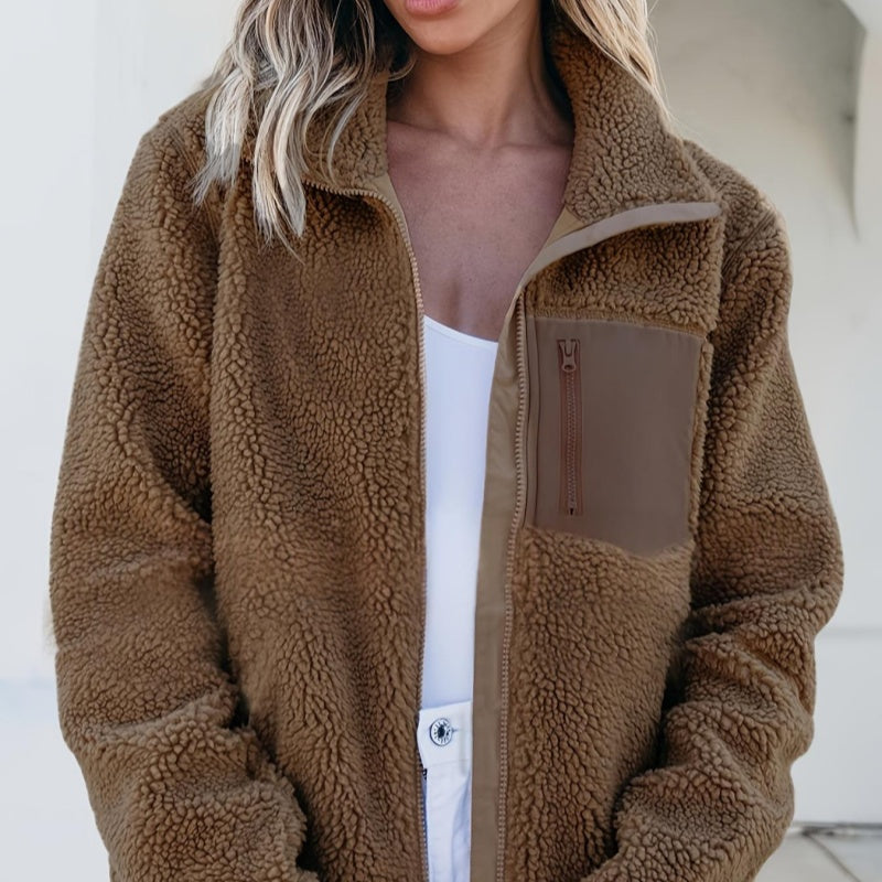 Jas Dames Fleece Loose Fit Rits Casual