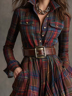 Jurk Dames Klassiek Hemdmodel Vintage Ruit - Viscose