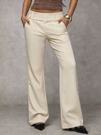 Broek Dames Hoge Taille Losse Pasvorm Rechte Pijp - Beige