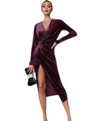 Fluwelen Jurk Dames Midi Wikkeljurk Glitter – Velvet Feestjurk