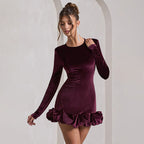 Fluwelen Jurk Dames Plissé Lange Mouw – Velvet Jurk