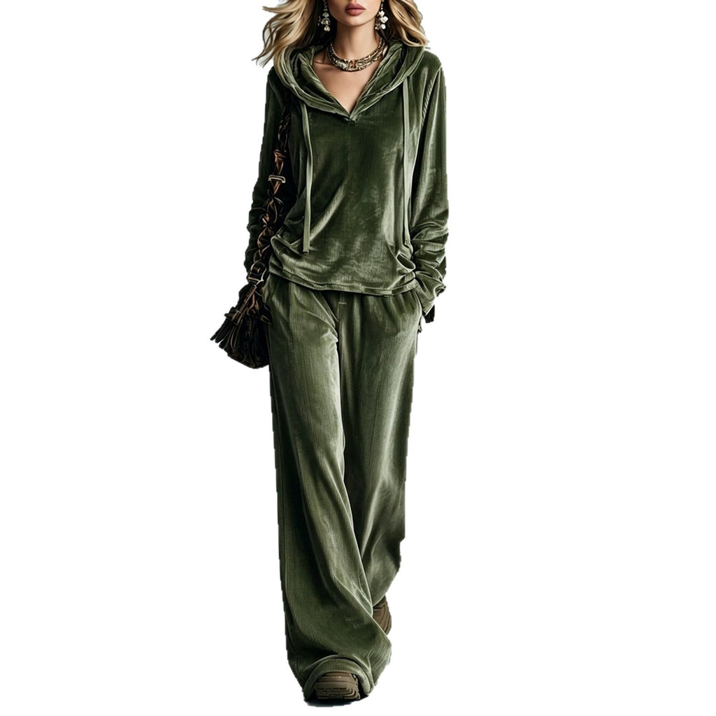 Co-ord set Dames Fluweel Capuchon Wijde Pijpen Lange Mouw