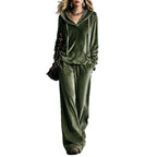 Co-ord set Dames Fluweel Capuchon Wijde Pijpen Lange Mouw