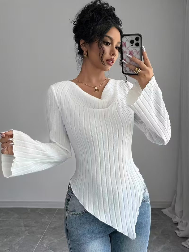 Blouse Dames V-Hals Lange Mouw Effen Kleur