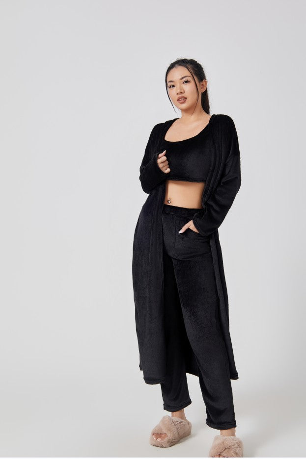Nachtkleding Dames 3-Delig Fluffy Loungewear Wijde Pijpen