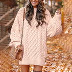 Jurk Dames Oversized Kabelpatroon Herfst/Winter - Gebreid - Hellrosa