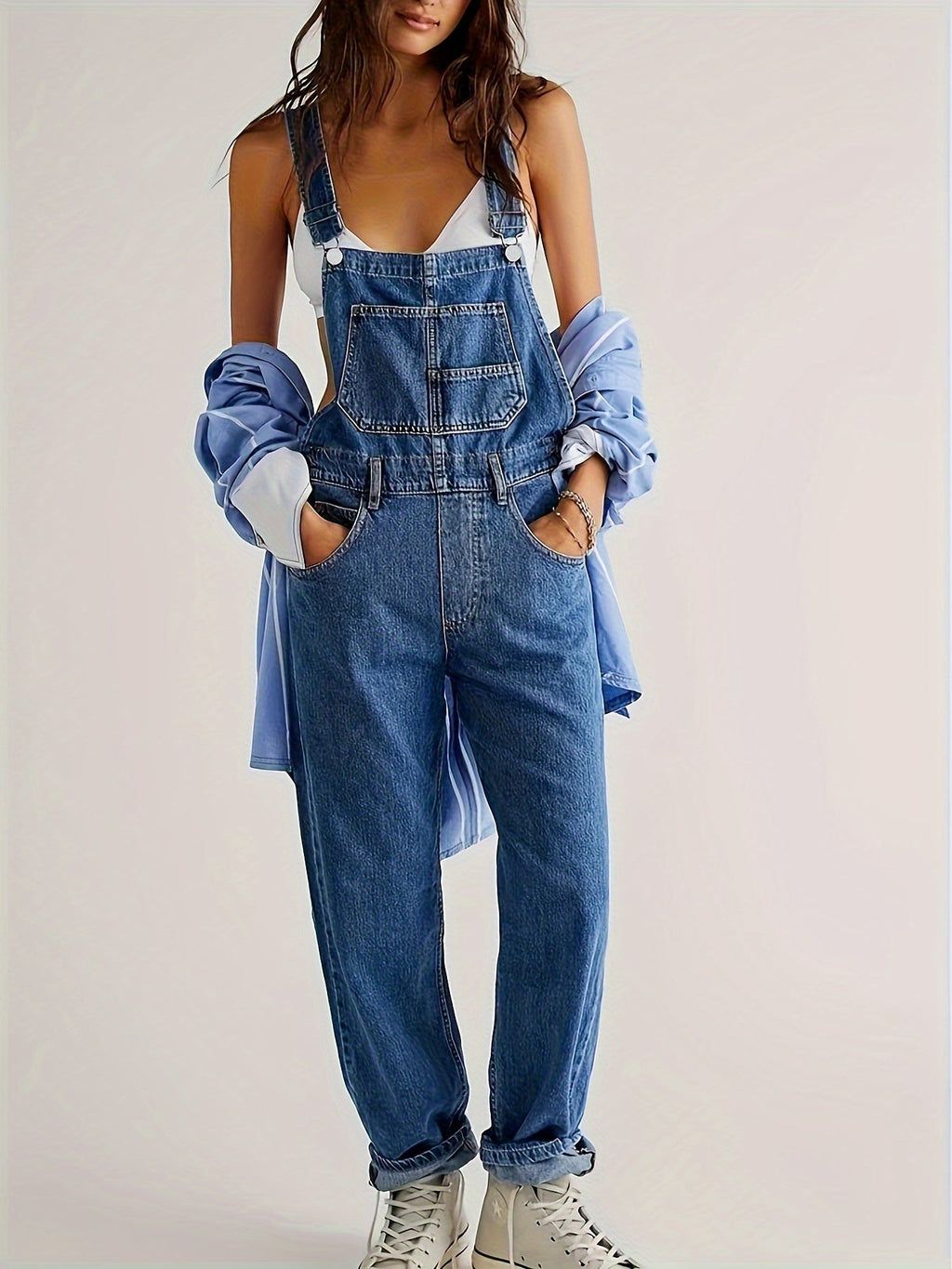 Miss | Tuinbroekjurk Dames Wijde Pasvorm Knopen - Denim