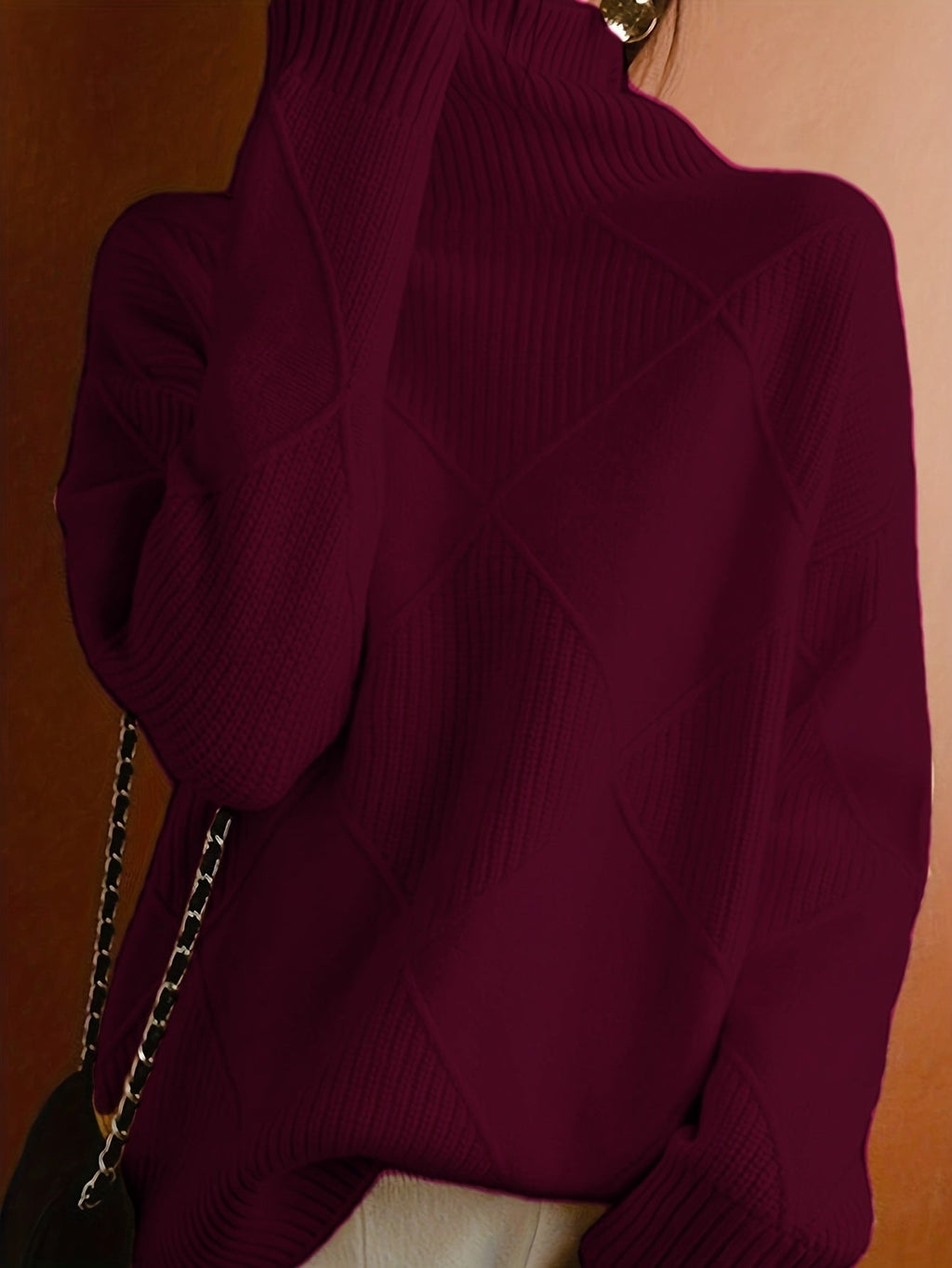 Miss | Trui Dames Oversized Hoge Kraag Ruitpatroon - Gebreid