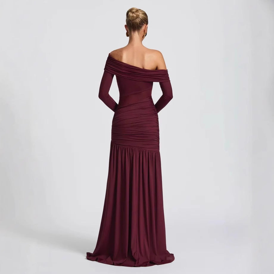 Slim-fit Round-neck Pleated Sheath Irregular Mesh Sleeveless Dress