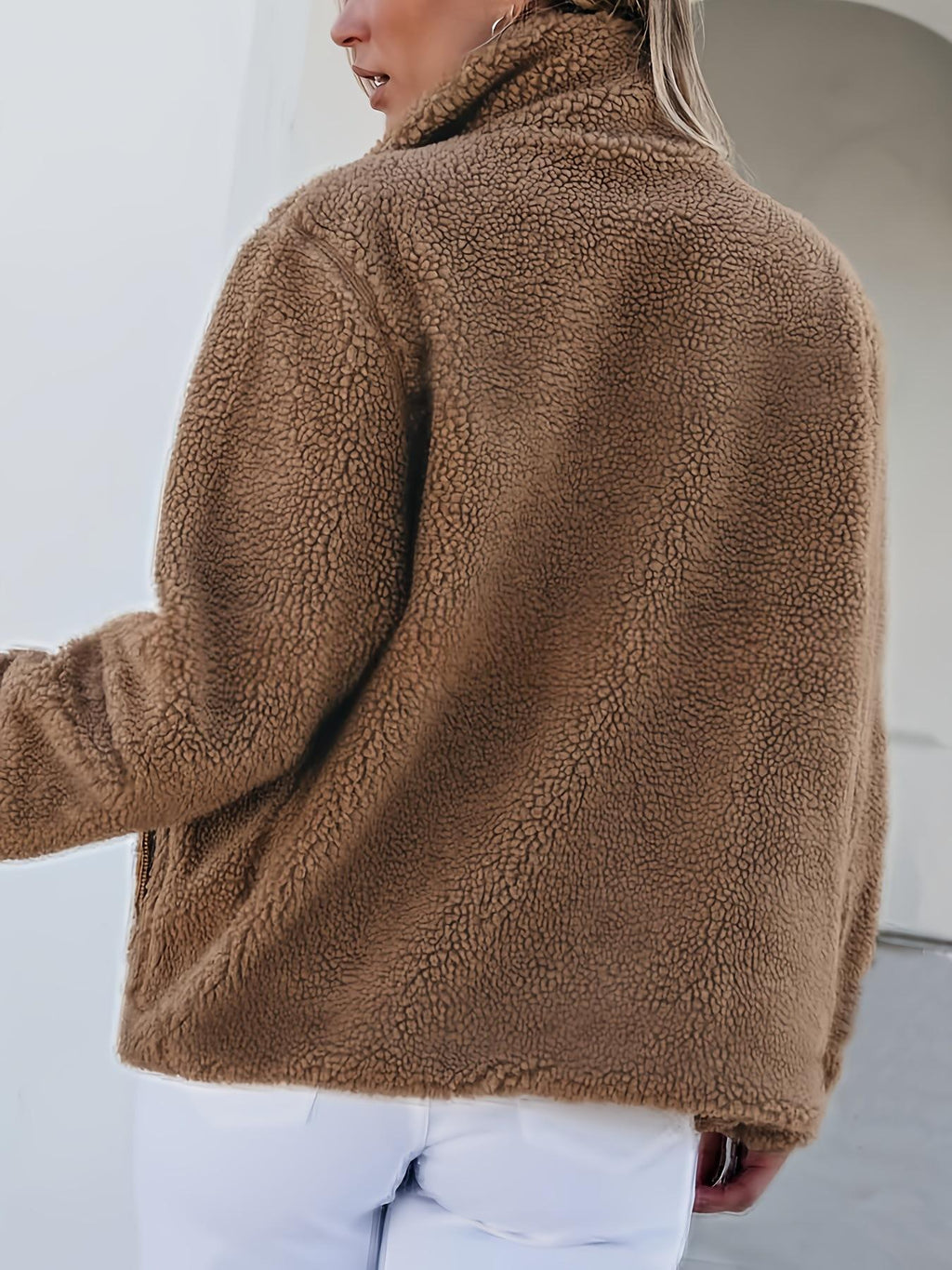 Jas Dames Fleece Loose Fit Rits Casual