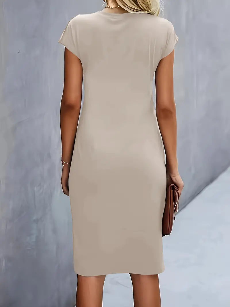 Jurk Dames Getailleerd Midi Ronde Hals - Polyester