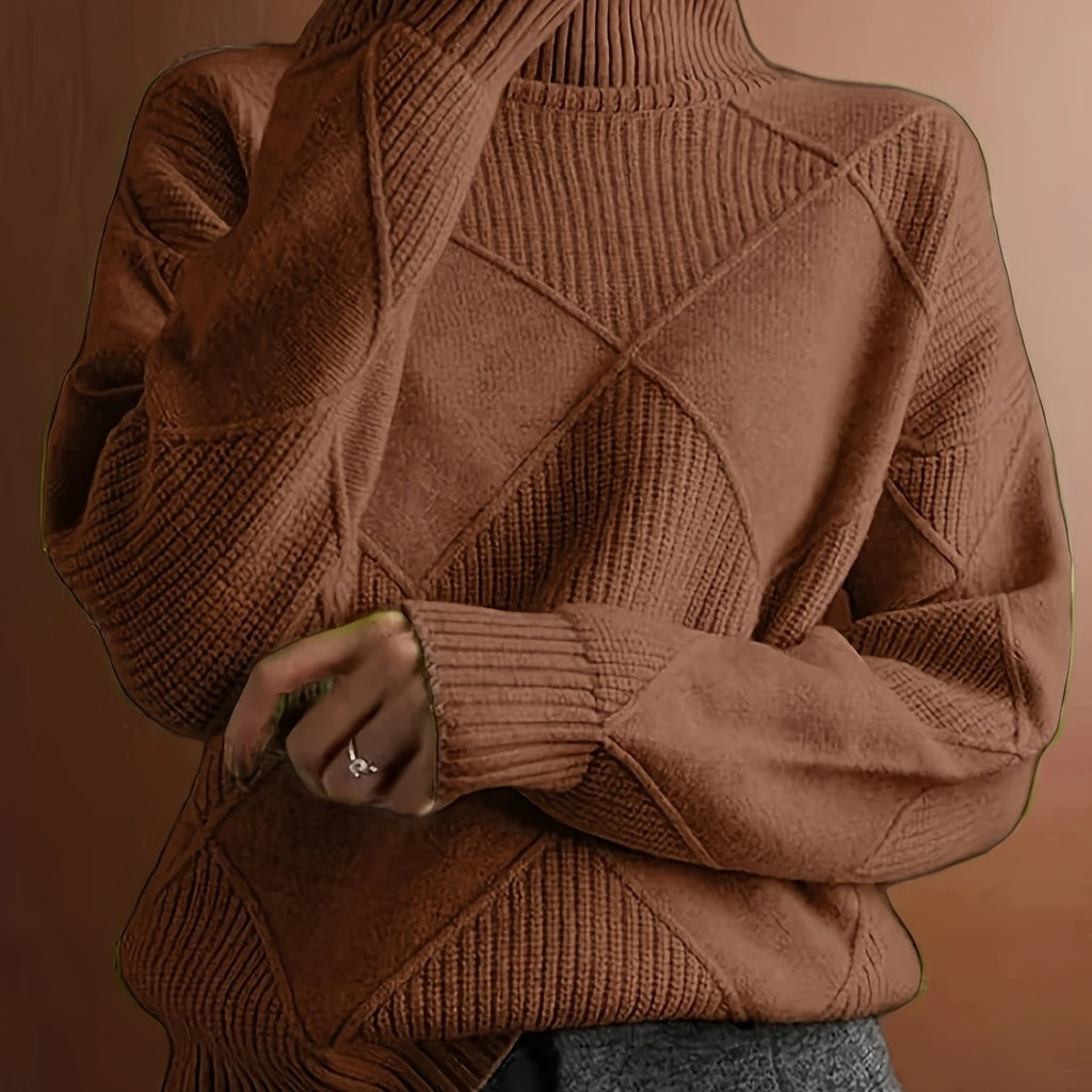 Miss | Trui Dames Oversized Hoge Kraag Ruitpatroon - Gebreid