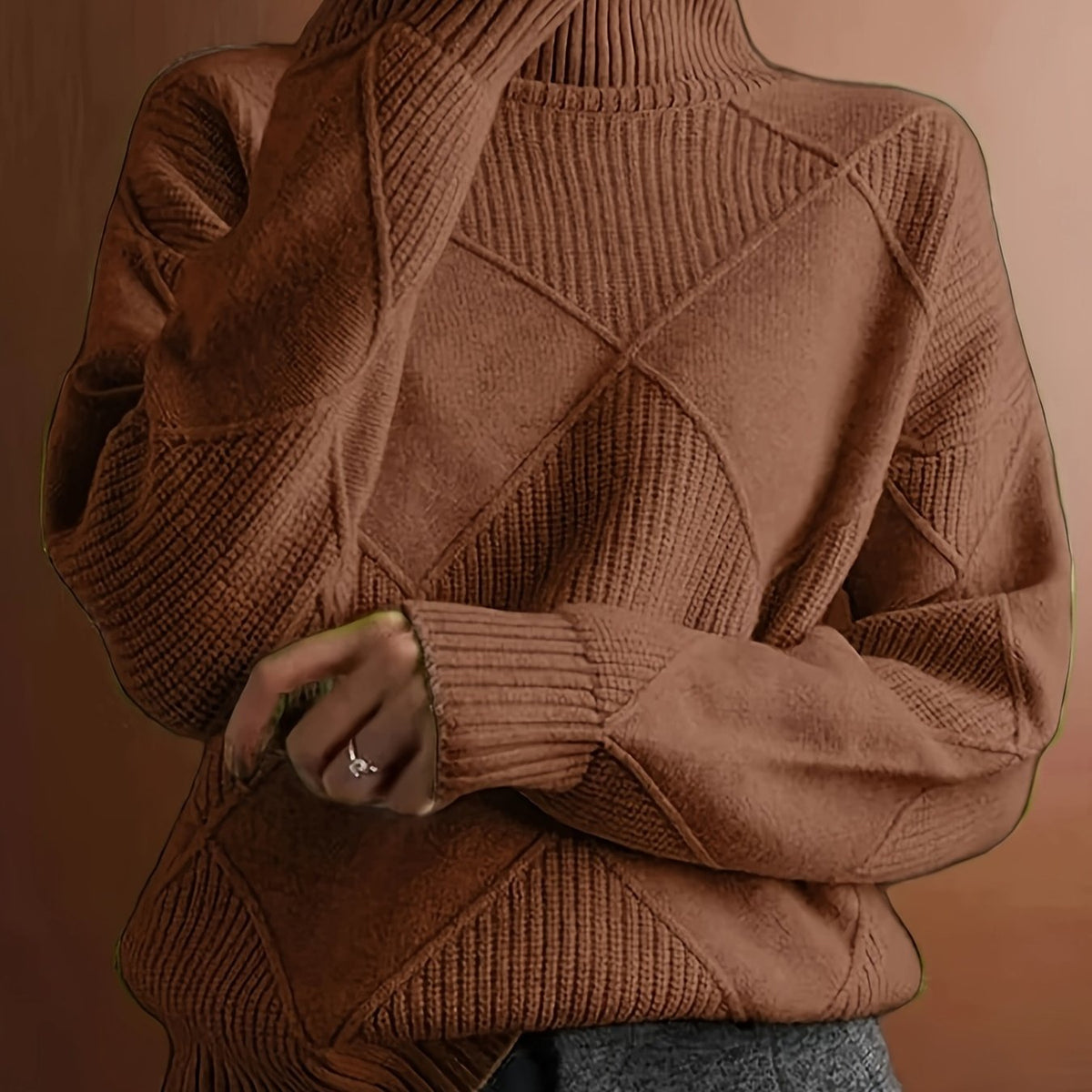 Miss | Trui Dames Oversized Hoge Kraag Ruitpatroon - Gebreid