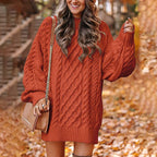 Jurk Dames Oversized Kabelpatroon Herfst/Winter - Gebreid - Oranje