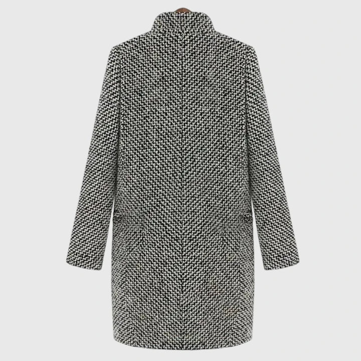 Jas Dames Longline Houndstooth Knoopsluiting