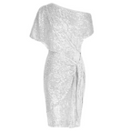 Jurk Dames Feestelijk One-Shoulder Glitter Strik - Polyester - Wit