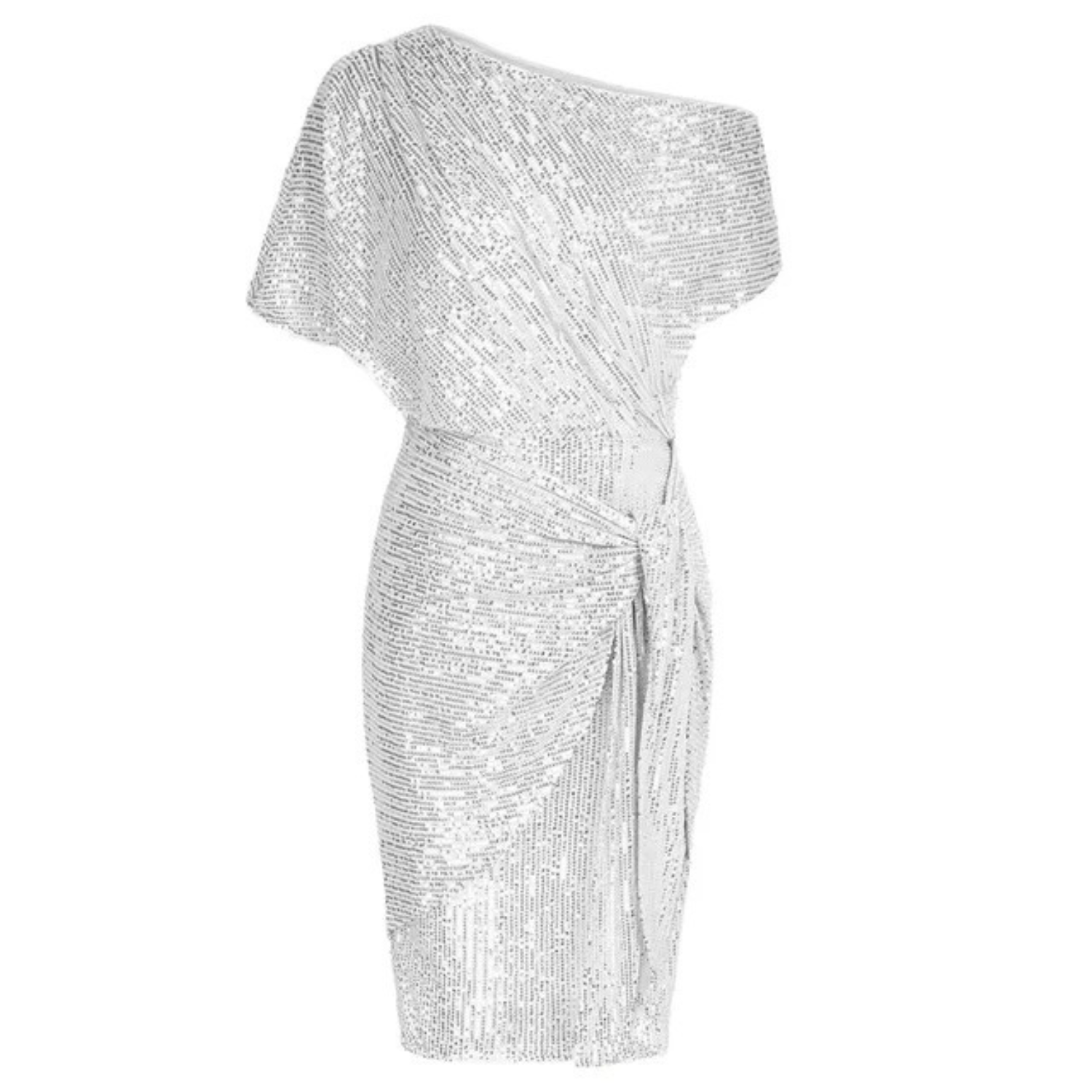 Jurk Dames Feestelijk One-Shoulder Glitter Strik - Polyester - Wit