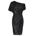 Jurk Dames Feestelijk One-Shoulder Glitter Strik - Polyester - Zwart