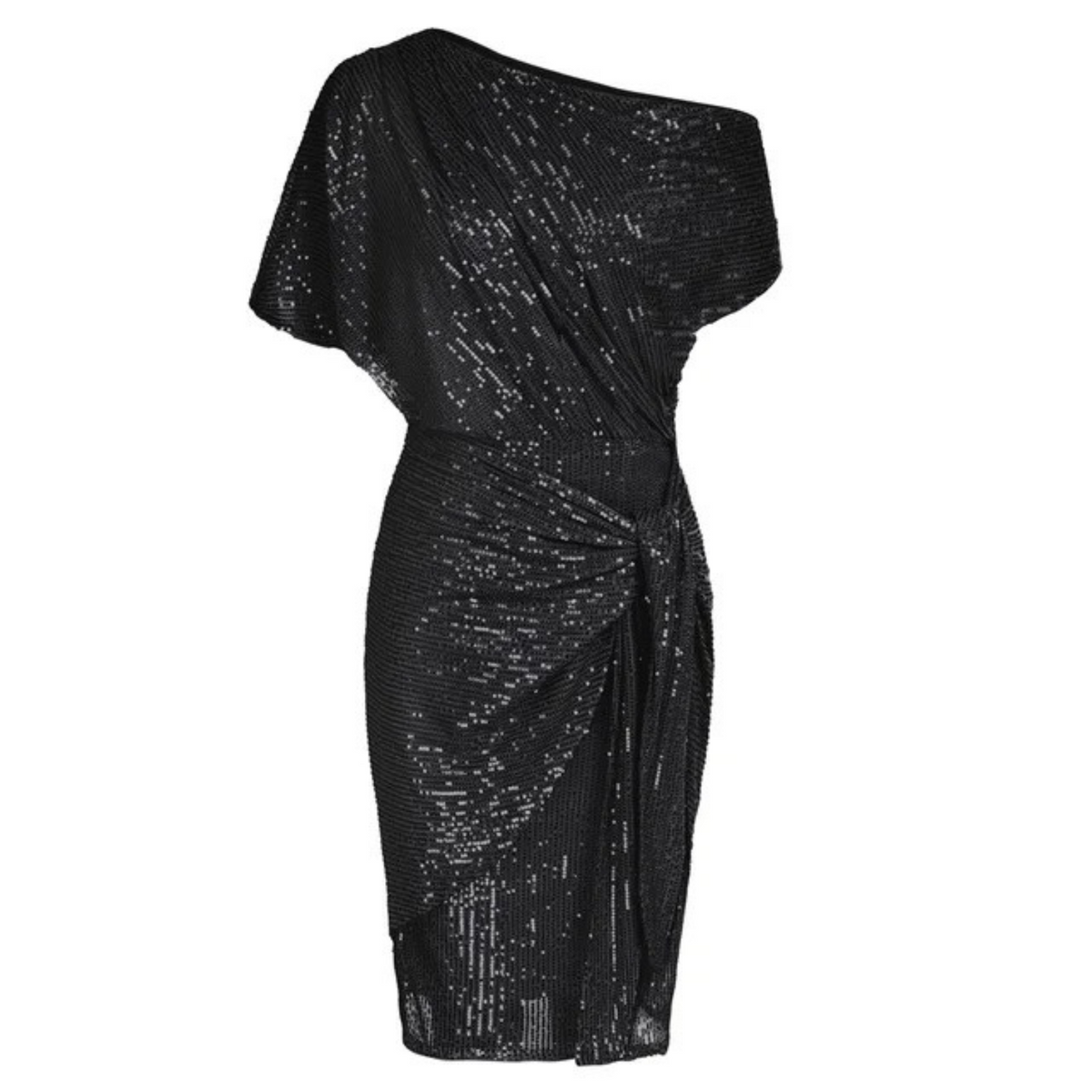 Jurk Dames Feestelijk One-Shoulder Glitter Strik - Polyester - Zwart