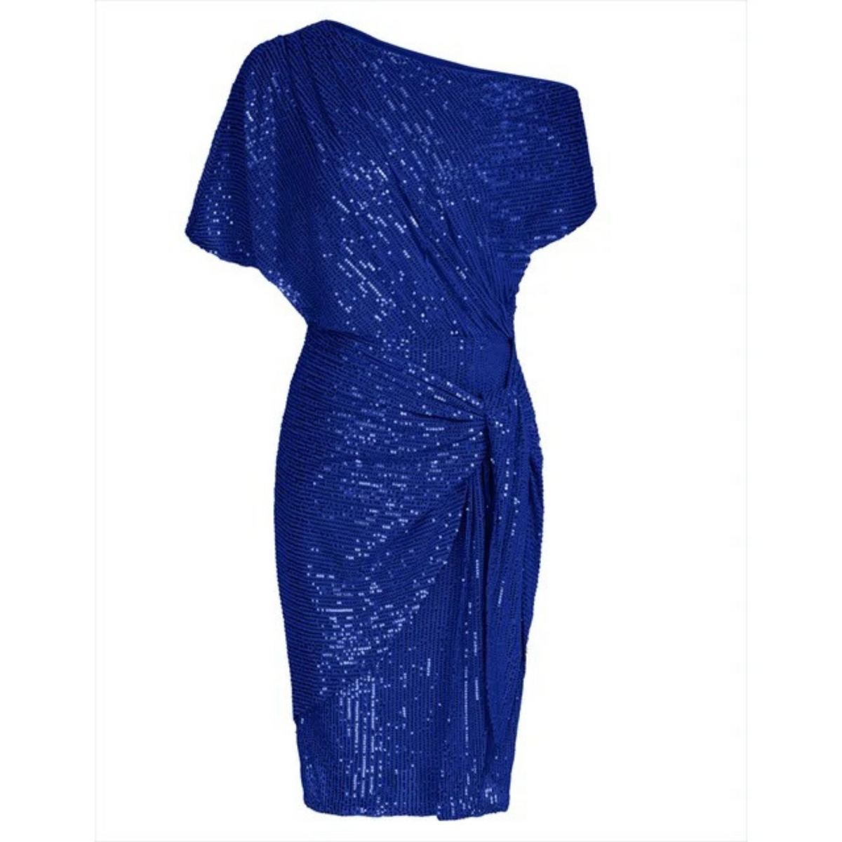 Jurk Dames Feestelijk One-Shoulder Glitter Strik - Polyester - Blauw