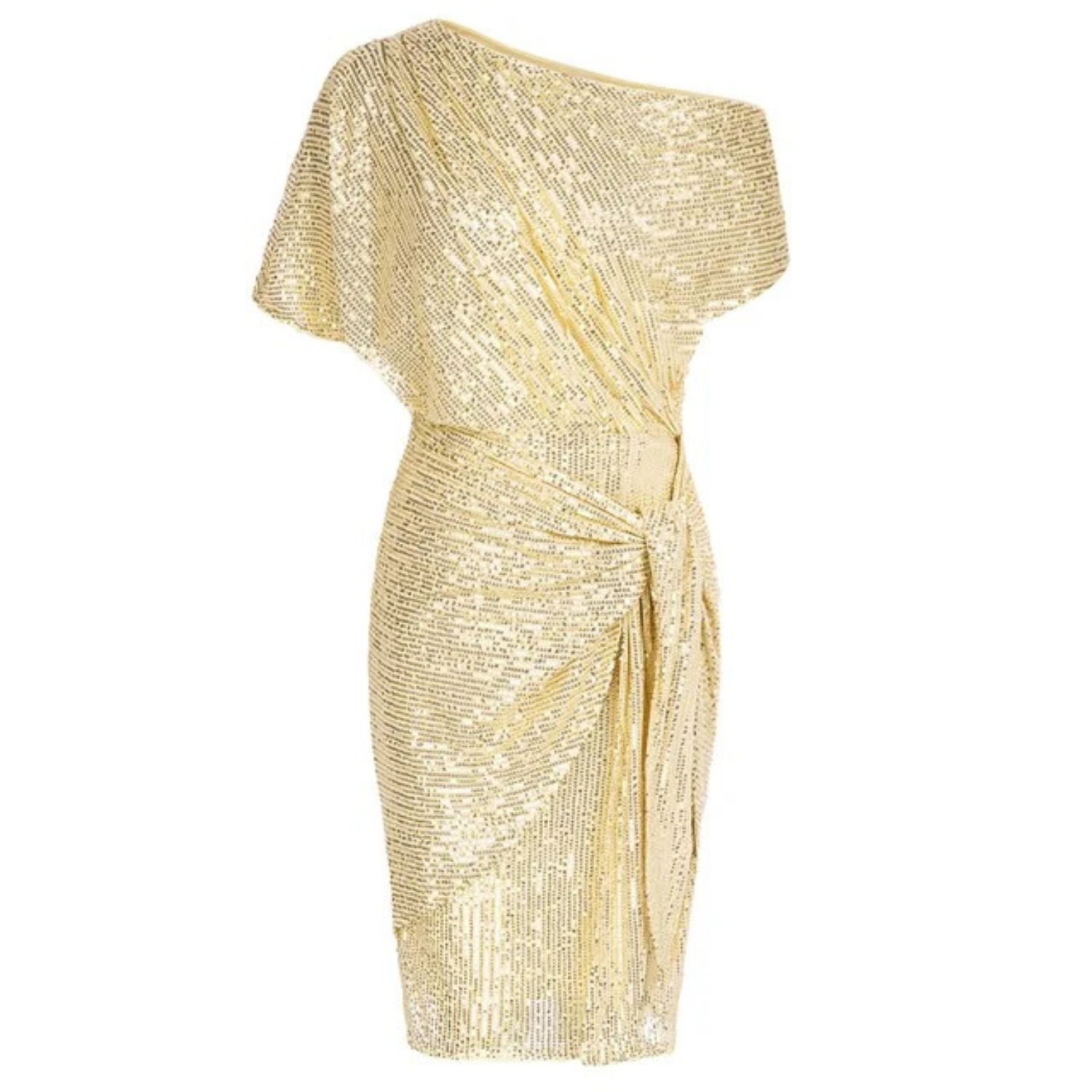 Jurk Dames Feestelijk One-Shoulder Glitter Strik - Polyester - Geel bruin