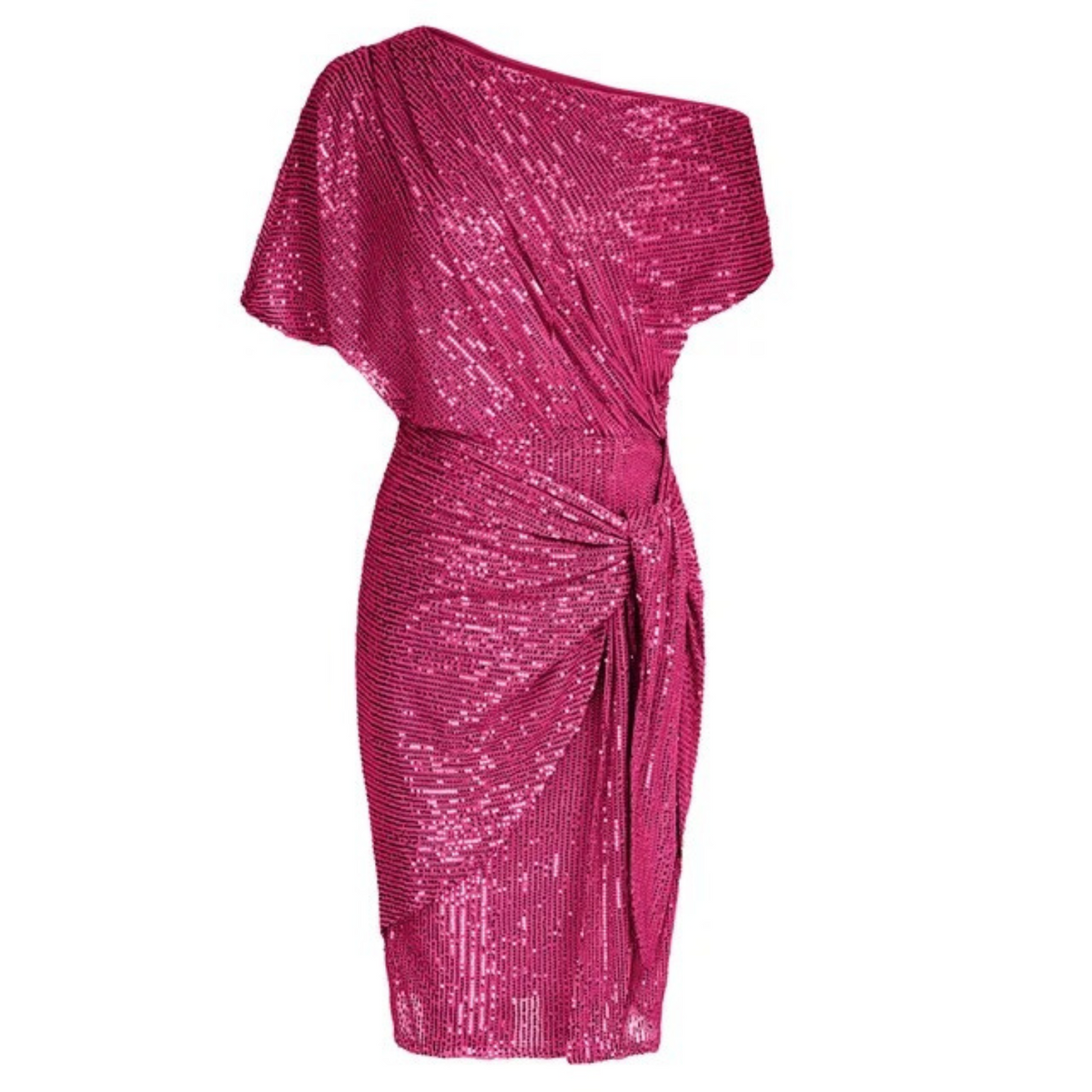 Jurk Dames Feestelijk One-Shoulder Glitter Strik - Polyester - Roze