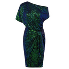 Jurk Dames Feestelijk One-Shoulder Glitter Strik - Polyester - Donker groen