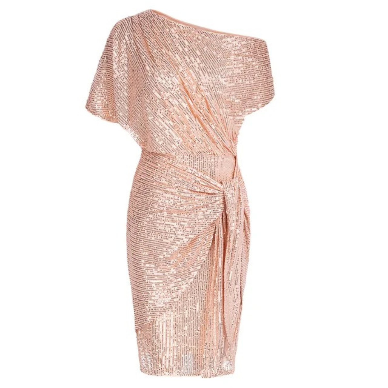 Jurk Dames Feestelijk One-Shoulder Glitter Strik - Polyester - Licht roze