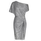Jurk Dames Feestelijk One-Shoulder Glitter Strik - Polyester - Licht grijs