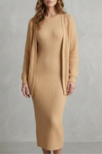 Miss | Tweedelige Set Dames Jurk + Cardigan Geribbeld – Co-ord Set