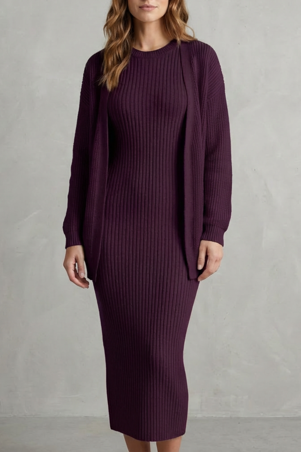 Miss | Tweedelige Set Dames Jurk + Cardigan Geribbeld – Co-ord Set