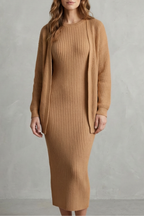 Miss | Tweedelige Set Dames Jurk + Cardigan Geribbeld – Co-ord Set