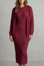 Miss | Tweedelige Set Dames Jurk + Cardigan Geribbeld – Co-ord Set