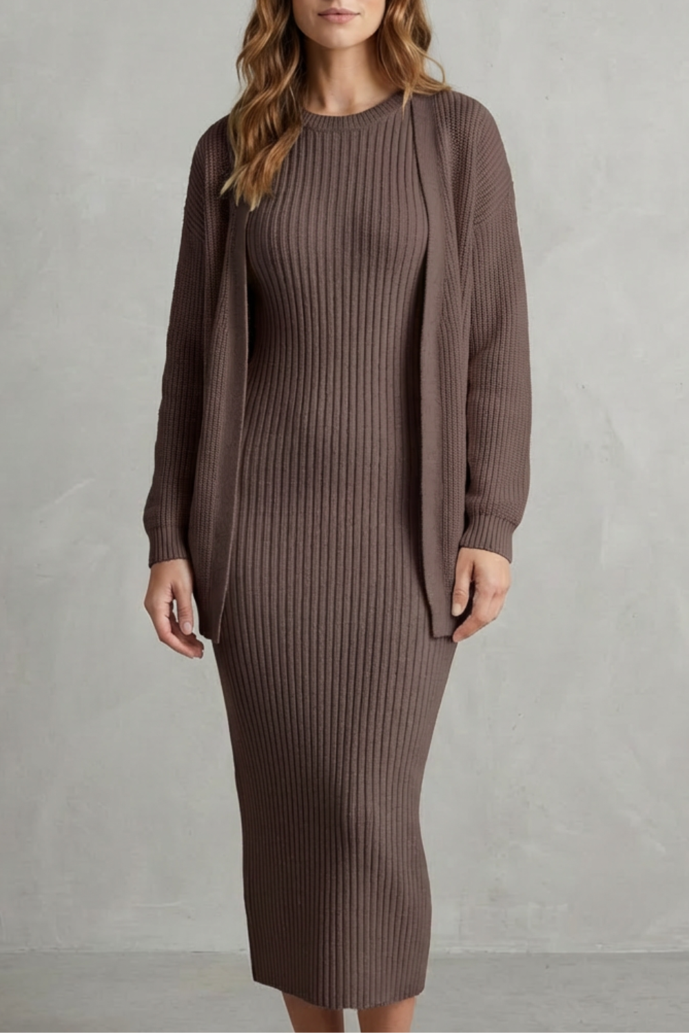 Miss | Tweedelige Set Dames Jurk + Cardigan Geribbeld – Co-ord Set