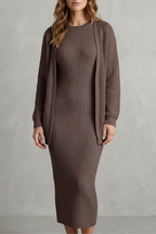 Miss | Tweedelige Set Dames Jurk + Cardigan Geribbeld – Co-ord Set
