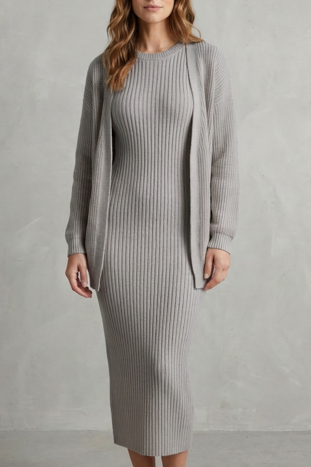 Miss | Tweedelige Set Dames Jurk + Cardigan Geribbeld – Co-ord Set