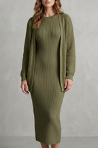 Miss | Tweedelige Set Dames Jurk + Cardigan Geribbeld – Co-ord Set