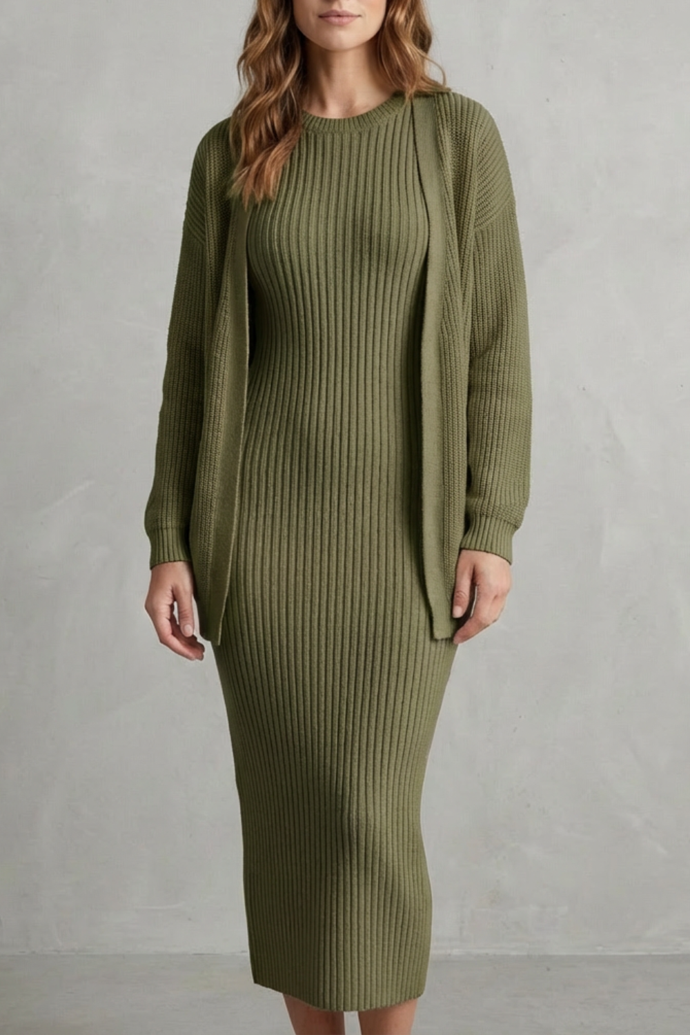 Miss | Tweedelige Set Dames Jurk + Cardigan Geribbeld – Co-ord Set