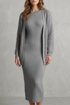 Miss | Tweedelige Set Dames Jurk + Cardigan Geribbeld – Co-ord Set