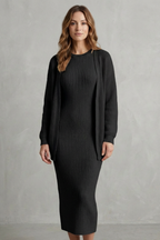 Miss | Tweedelige Set Dames Jurk + Cardigan Geribbeld – Co-ord Set