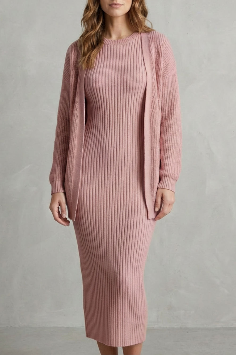 Miss | Tweedelige Set Dames Jurk + Cardigan Geribbeld – Co-ord Set