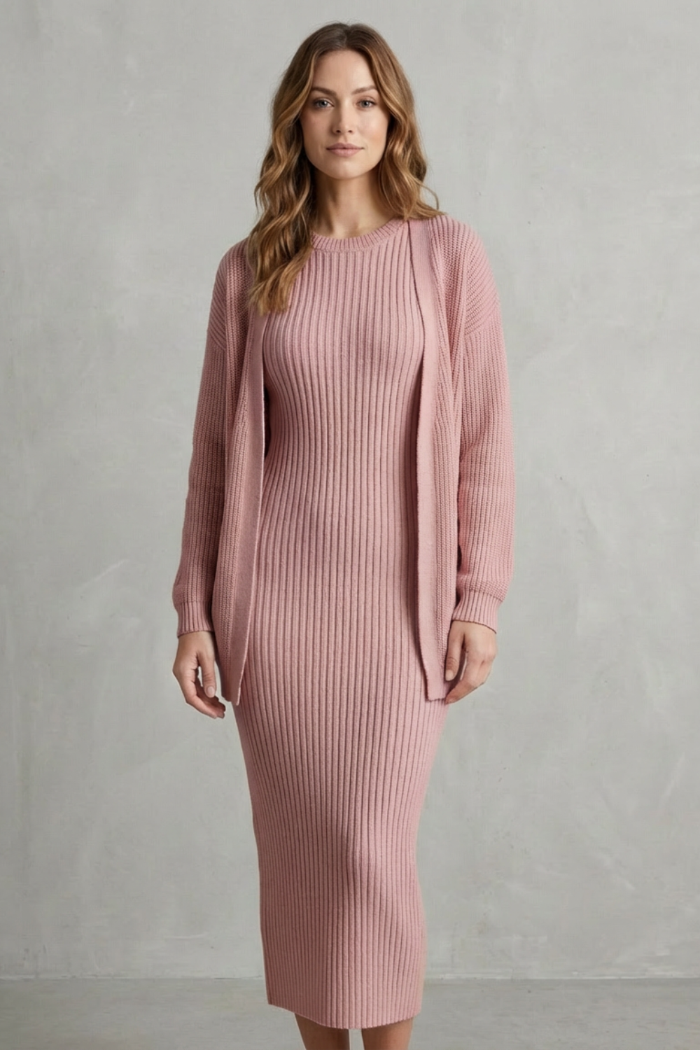 Miss | Tweedelige Set Dames Jurk + Cardigan Geribbeld – Co-ord Set
