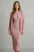 Miss | Tweedelige Set Dames Jurk + Cardigan Geribbeld – Co-ord Set