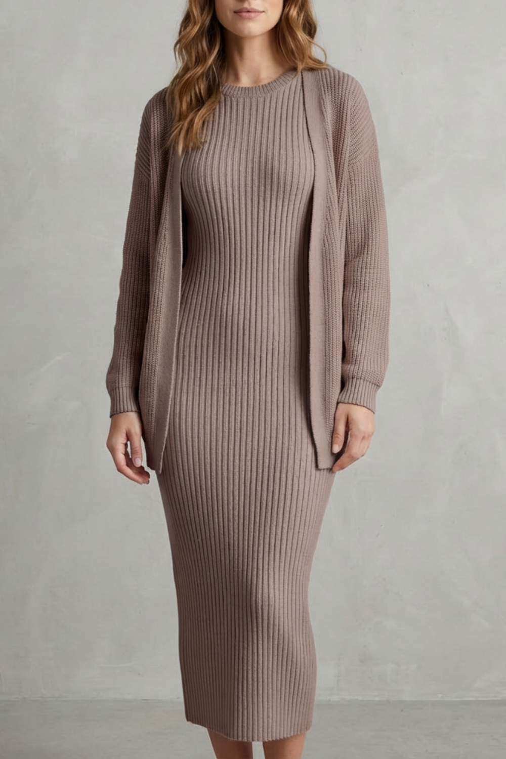 Miss | Tweedelige Set Dames Jurk + Cardigan Geribbeld – Co-ord Set
