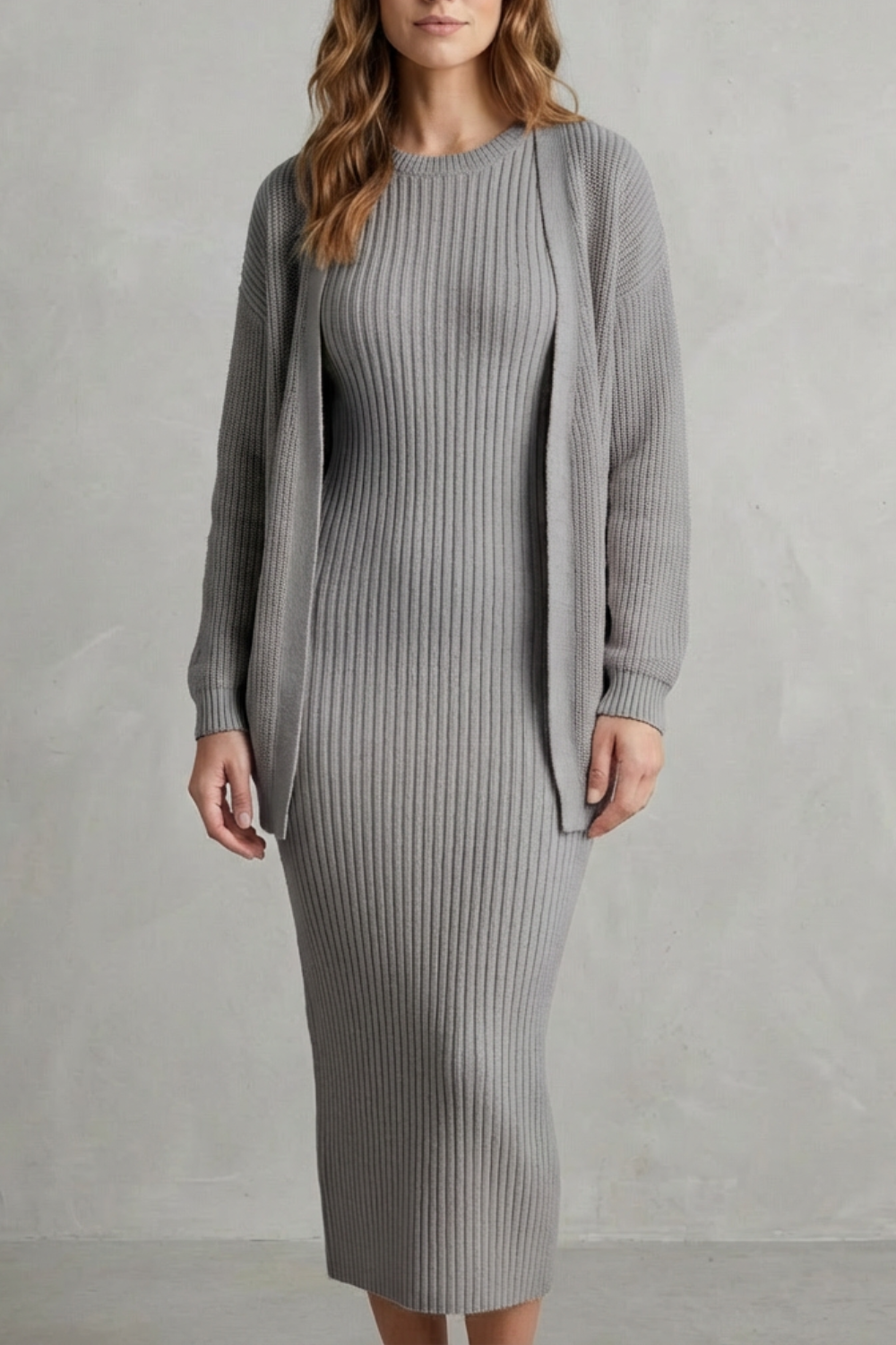 Miss | Tweedelige Set Dames Jurk + Cardigan Geribbeld – Co-ord Set